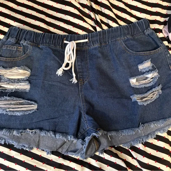 Blue Distressed Denim Women Shorts - Picture 1 of 3